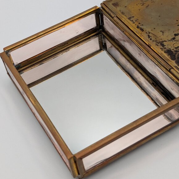 Cherished Teddies Trinket Box Glass Mirror Brass 4" x 3" x 1" - Picture 8 of 13